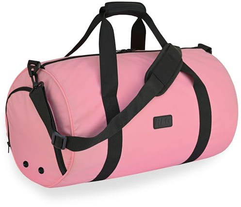 Gym Duffle Bag with Shoe Compartment Foldable Men Women Travel Fitness Holdall Barrel Sports Bags - Shoulder Strap Swimming Football Basketball Tennis Luggage Weekender Light Weight Dry Bags (Pink)