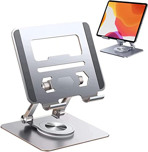 Lcmei Blueorxy Laptop-Ständer mit 360 ° drehbarer Basis, Laptop-Ständer aus Aluminiumlegierung, drehbare Halterung, Faltbarer Heat-Vent-Laptop-Halter für Laptops bis zu 17 Zoll (Silver)