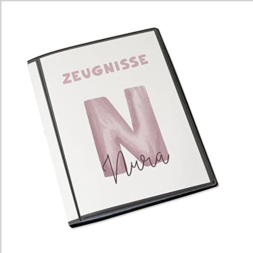 Personalisierte Zeugnismappe Kinder - Personalisiertes Geschenk zur Einschulung - inkl. 20 Klarsichthüllen DIN A4 - Zeugnismappe Mädchen - Zeugnismappe Junge - hellomini (Rosa Buchstabe)