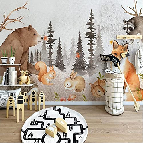Papier Peint Mural Caricature De Lapin Ours Animal De La Forêt Papier Peint Photo 3D Auto-Adhésif Pour Enfants Chambre Salon Décoration De La Maison Affiche Mur Phot 140 (largeur) x 70 (hauteur) cm