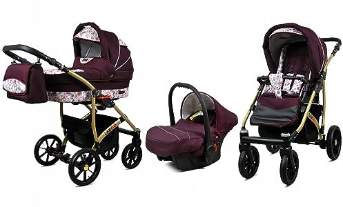 BabyLux® Enfant Poussette Combinée Set 3 en 1 - Largo - incl. Nacelle, Canne, Siège de voiture - Siège Auto - Landau Bébé - avec Sac à langer, Habillage pluie, Moustiquaire etc.