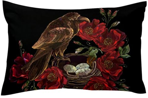 Gothic Raven Nest Red Rose Kissenbezüge, 1 Packung Deko-Kissenbezüge aus weichem Samt für Couch, Sofa, Bett, Auto, Wohnzimmer, 40,6 x 61 cm