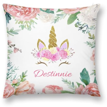 Cyiecweu Kissenbezug personalisiert mit Namen, 45 x 45 cm Personalisierte Einhorn Kissen mit Text Bedrucken Lassen, Mädchen, für Kind Geburtstag,Weihnachten Geschenk,nur Kissenbezug