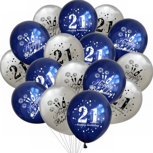 Yunchu Online 21. Geburtstag Luftballons Happy 21th Birthday Ballons Blau Silber 21. Geburtstag Dekoration 21 Jubiläum Geburtstagsparty Deko für Mädchen Jungen 21. Geburtstag Jubiläum Zubehör