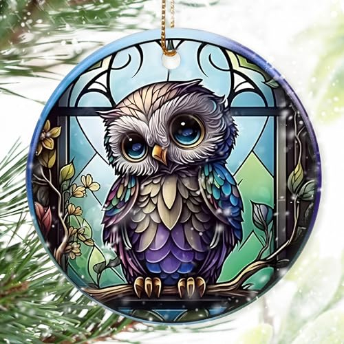 Bunte Keramik-Eulen-Weihnachtsdekoration, Eulen-Ornamente für Weihnachtsbaum, Urlaubsdekorationen, Weihnachtsdekoration, Eulenliebhaber, Eulen-Geschenke, Weihnachtsdekoration, Geschenkideen – Muster B