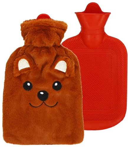 SPRINGOS Wärmflasche mit weichem Überzug 1 Liter Bär-Design