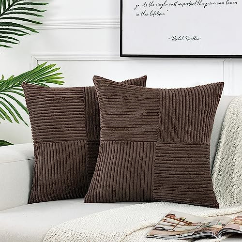 FDTERN 2er Set Dunkelbraun Kordsamt Kissenbezug 50x50CM Weich Moderne Dekorative Kissenbezüge Kissenhülle Dekokissenbezug Sofakissen Dekokissen Boho Deko für Sofa Schlafzimmer Wohnzimmer Balkon
