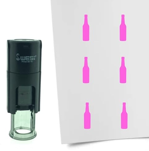 CombiCraft Selbstfärbender Stempel Bierflasche in Pink, 10mm rund - Ideal für Bulletjournals und Treuekarten