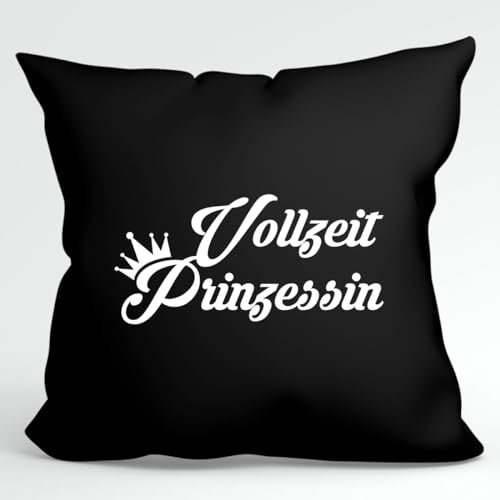Huuraa Kissen Vollzeit Prinzessin Krone Deko Kopfkissen mit Füllung 40x40cm Black mit Motiv für alle Prinzessinen Geschenk Idee für Freunde und Familie