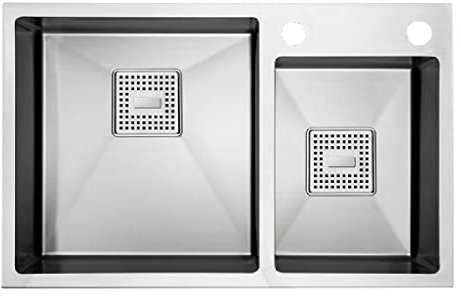 HUNTFF Fregadero de Cocina de Acero Inoxidable Plateado de un Solo Cuenco, 60/68 cm, fregaderos de Alta Gama para Pisos y Villas, Fregadero de Cocina Empotrado sobre encimera, fregaderos Grandes y