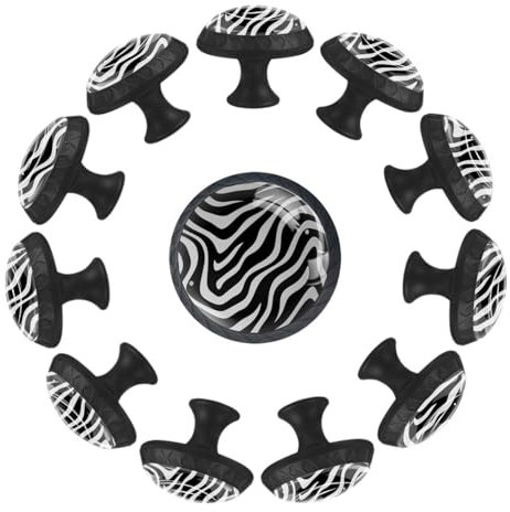 VTGHDEEQ 12-Pc,Round Kitchen Cabinet Knobs Handles,Knobs for Dresser Drawers,Cabinet Door Knobs,Animal Stripe Zebra Print