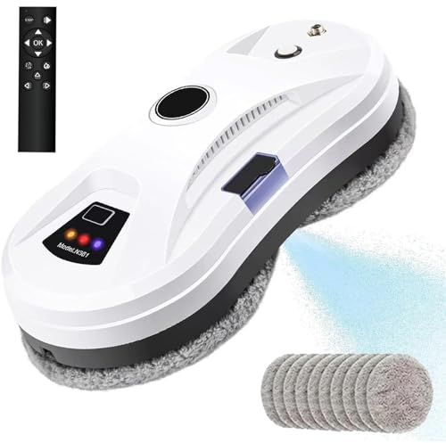 RayGenius Robot Limpiacristales, Doble Ventosa De SuccióN, Rociador De Agua AutomáTico Robot Limpiacristales, ProteccióN De EnergíA Ups, Mando A Distancia InaláMbrico