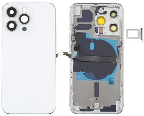 High-Tech Place - Carcasa trasera de batería para iPhone 13 Pro con teclas laterales y bandeja de tarjetas y cable flexible de alimentación + volumen y módulo de carga inalámbrica, color blanco