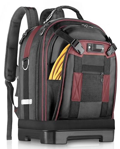 FUZVOL Heavy Duty Tool Backpack, Redbrown