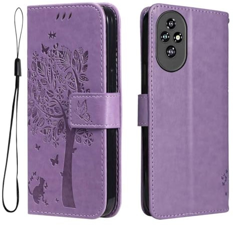 PEIYE Hülle für Honor 200 - Handyhülle mit Flip Leder, Stoßfeste Silikon Bumper, Schutzhülle mit Kartenfach & Wallet, Ständer & Magnetverschluss - Cover Case -Lila