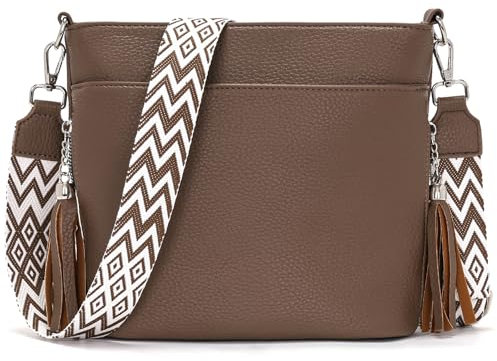 Paigtes Umhängetasche Damen Mittelgroß Handtasche Damen Klein Crossbody Bag Leder PU Tasche Braun