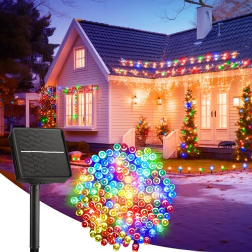 Solar Lights Outdoor 40FT 100LED Solar Powered Lights IP65 Waterproof with 8 Lighting Modes for Party Garden Yard Home Holiday Tree Decoration Lighting, Multicolor