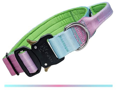 TSPRO Premium Collares para Perros, Ajustable de Collar Táctico Perro con Manija y Broche Metálica de Liberación Rápida Resistente para Perros Medianos a Grandes (Gradiente de Cyan M)