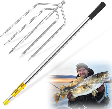 KOMCLUB Teleskopstange 5-Zack Harpune, austauschbare Harpune, Jagd Fisch Gig Gaff Gabelhaken mit 8mm Schraube für den Fang von Fisch Frosch Mole