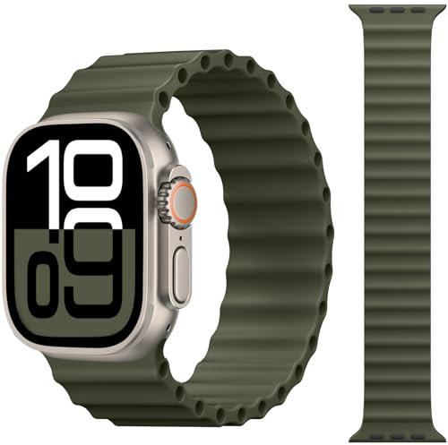 CeMiKa Cinturino Sportivo Ocean Solo Loop Compatibile per Apple Watch 49mm 46mm 45mm 44mm 42mm, Silicone per iWatch Ultra 2 Ultra Serie 10 9 8 7 6 5 4 3 2 1, Verde