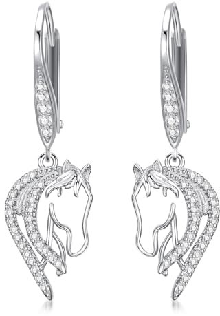Pferde Ohrringe 925 Sterling Silber Pferd Hängend Leverback Ohrhänger Pferde Schmuck Geschenke für Damen Mädchen Pferdeliebhaber
