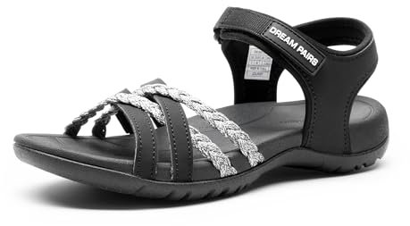 DREAM PAIRS Sandales de Sport pour Femmes Confortable et Légères Sandale de Extérieur Pratique,Size 39,Noir/Gris Clair,DWUMST2504