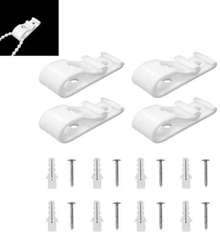 4 Sets Roller Blind Safety Clip, Plastic Roman Blind Clips for String Roller Blind Chain Cord P Clips Safety Roller Blind Clips for Vertical Roman Roller Blinds with 8 Screws and 8 Plastic Pillars