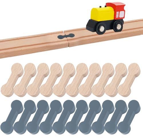 TOPCZY 20 Stück Gleisverbinder holzeisenbahn verbindungsstücke, Rail Connection Wood Track, schienenverbinder holzeisenbahn, Holzschienen Adapter Verbinder, Schienen Verbindungsstücke