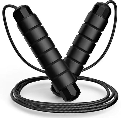 CHEHEIBI Corde à Sauter Ajustable en Acier avec Revêtement PVC, Poignées Antidérapantes en Éponge Douce, Idéale pour Fitness, Cardio, Perte de Poids (Noir)