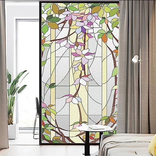 fensterfolie bunt Sichtschutzfolie Anti-UV statische Milchglasfolie Orchideenmuster Fensterfolie selbsthaftend Blickdicht Badezimmer Küche Arbeitszimmer Kinderzimmer