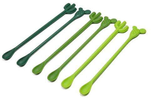 Lot de 6 cuillères à mélanger réutilisables en plastique en forme de cactus pour cocktail