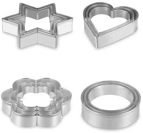 AUAUY Lot de 12 Emporte Piece, Emporte-Pièces en Acier Inoxydable en Forme de Cœur, Fleur, Étoile, Rond, pour Biscuits, Gâteaux, Cookies, Pâtisserie, Noël, Saint-Valentin