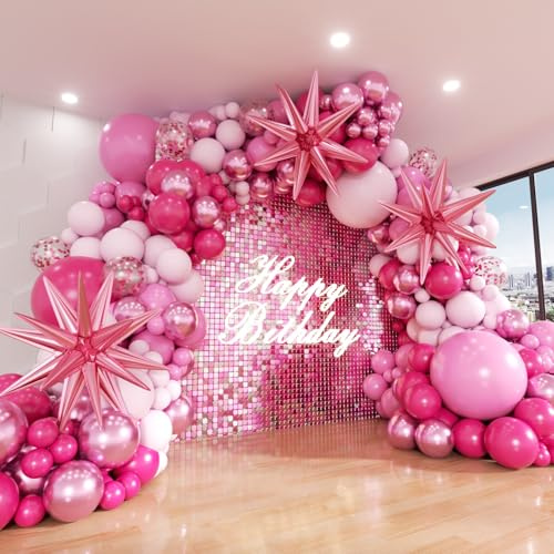 ADOINBY Pink Balloon Arch Kit, 152Pcs Hot Pink Metallic Pink Shades of Pink and Confetti Balloon Garland kit, Different Size Balloons for Girl Birthday Baby Shower Princess Wedding Party Decorations