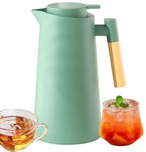 Jarra térmica de café – Jarra de doble pared al vacío | Termo térmico | Recipiente de agua caliente de 1000 ml con forro de vidrio | Contenedor a prueba de fugas, jarra de té, agua