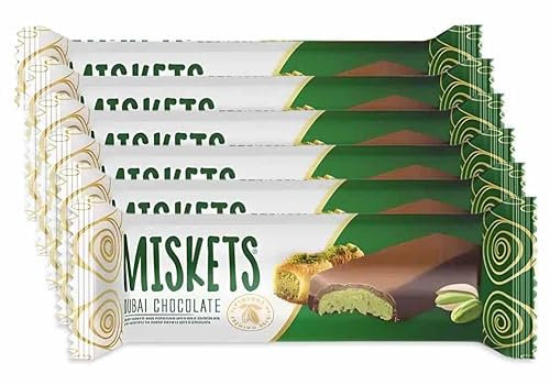 6X Miskets Dubai Chocolate Barretta di Cioccolato con Ripieno di Kadayif Croccante e Pistacchi 25g