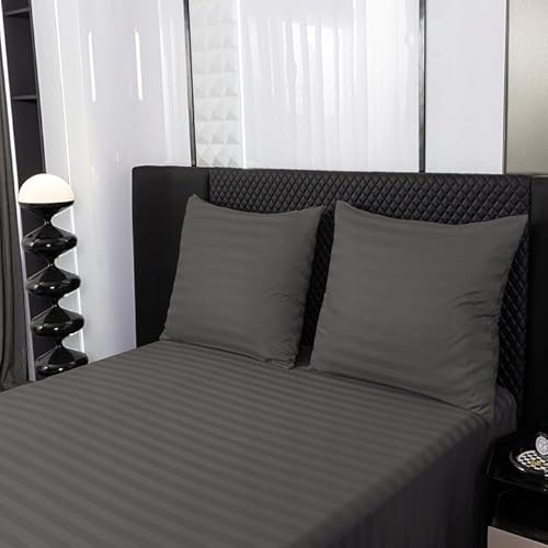 TEXTILOVE Bettwäsche 3-teilig Set 160x200 cm Dunkelgrau Gestreift aus Damast Mikrofaser Elegant Aesthetic Hotelbettwäsche 1 Bettbezug und 2 Kissenbezüge 70x80 cm Oeko-TEX 100