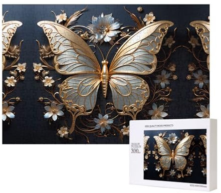 Phayah Gold White Butterflies Jigsaw Puzzles For Adults 300 Pieces.Home Decor Birthday Party For Men Women 15.7 X 11