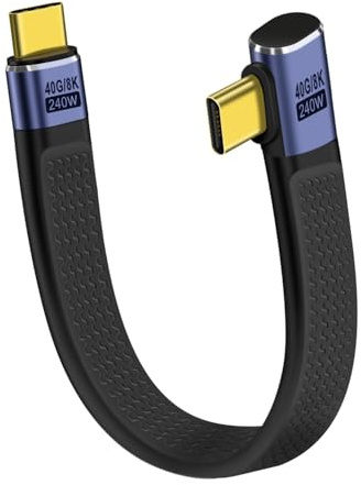 YINGAYOU Cable USB C 40Gbps Plat Cable USB C 4.0 240W 48V 5A Prise en Charge Audio et Vidéo 8K@60Hz, pour Smartphones, Ordinateurs Portables et PC (Gauche et Roite, 13 cm)