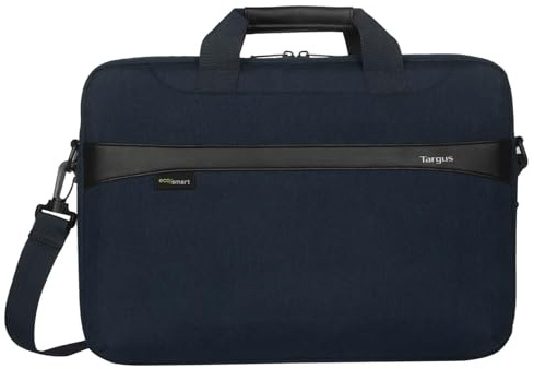 Targus® 15.6 GeoLite™ EcoSmart® Essential Slim Brief, Navy, With Padded Laptop Compartment and Document Divider, Front Zippered Storage Pocket, Removable Shoulder Strap