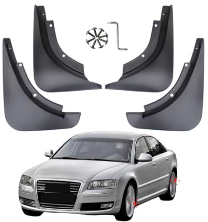 HIBEYO 4Stück Auto Schmutzfänger Ersatz Kompatibel mit Audi A8 S8 D3 2003-2010 Spritzlappen Spritzschutz Schutzbleche Vorne und Hinten Kotflügel Abdeckung Mud Flaps Ohne Bohren Langlebig Autozubehör