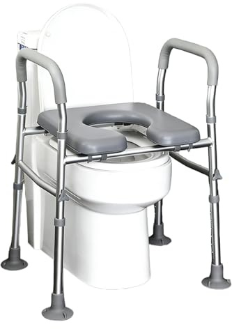 Asiento elevador de inodoro para personas mayores con asas, asiento de inodoro de aluminio con asiento acolchado, altura y ancho ajustables para ancianos, discapacitados, baño embarazado, hasta 400