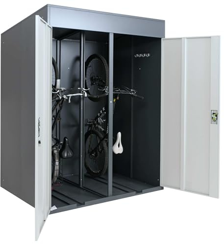 Mendler 2er-Fahrradgarage HWC-H66b 213x158x125cm - anthrazit/hellgrau | Fahrradbox, Fahrradunterstand, abschließbar, Metall