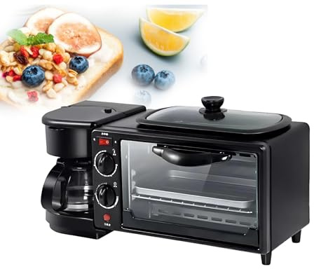 All-in-One Breakfast Appliance with Toaster Oven, Coffee Maker, Non-stick Pan and 7L Countertop Oven, Space-Saving Multifunction Cooker for Apartments