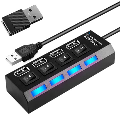 USB-Hub Mehrfach-Port-Datenverteiler | Rutschfester Tragbarer USB-Adapter mit Einzelnschaltern für Videobearbeitung Homeoffice Zuhause Klassenzimmer -Setup Studio