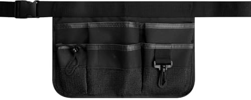 Hopzab Garden Tool Belt, Large Black Waterproof Waist Bag with Multiple Pockets, Durable Oxford Cloth Utility Pouch for Home, Garage, Cleaning