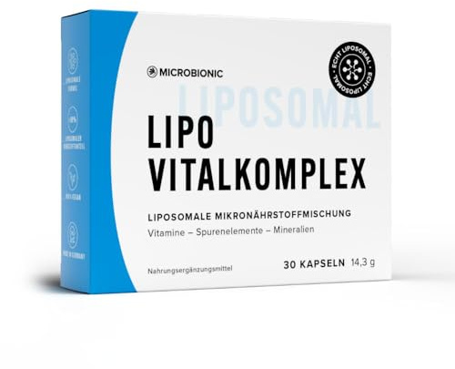 LIPO VITALKOMPLEX by MICROBIONIC | Liposomales All-in-One Präparat mit Vitaminen, Mineralien & Spurenelementen | 30 Kapseln für Energie, Zellschutz, Immunsystem & Stoffwechsel | vegan & Made in German