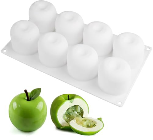 Moule en Silicone 3D en Forme de Pomme, Moule Trompe L'oeil avec 8 Cavités | Moule En Silicone Pomme 3D, pour la Préparation de Bombe Chocolat Chaud, Gelée, Gâteaux, Mousse à la Coupe