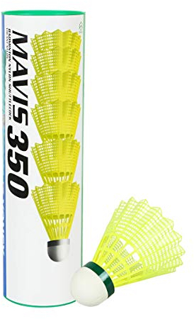 Yonex Mavis 300 Nylon-Federbälle, mittel / schnell, Weiß / Gelb, Röhre mit 6 Bällen, unisex, Green Cap (Yellow)