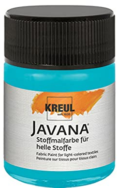 KREUL 91916 - Pintura Javana para tejidos claros, bote de 50 ml en azul turquesa, pintura suave al agua de carácter cremoso, penetra profundamente en las fibras
