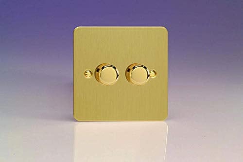 Varilight V-Pro Ultra Flat Brushed Brass 2 Gang LED Trailing Edge Dimmer Switch 1 or 2 Way